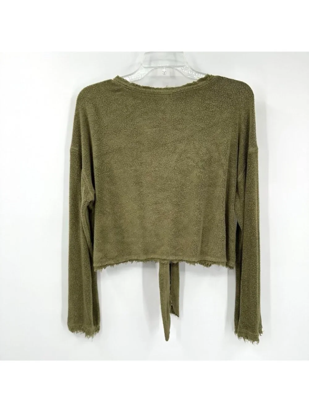 FREE PEOPLE shirt top cropped bell sleeve green MEDIUM casual boho retro tied - Picture 6 of 9
